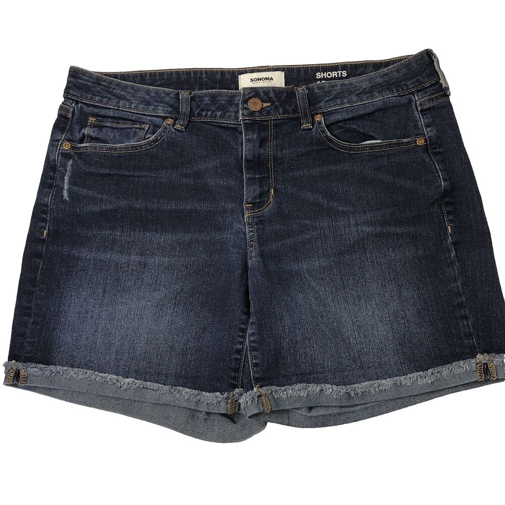 Sonoma Coast Womens Raw Hem Cuff Blue Denim Shorts Sz 12 Summer Fun